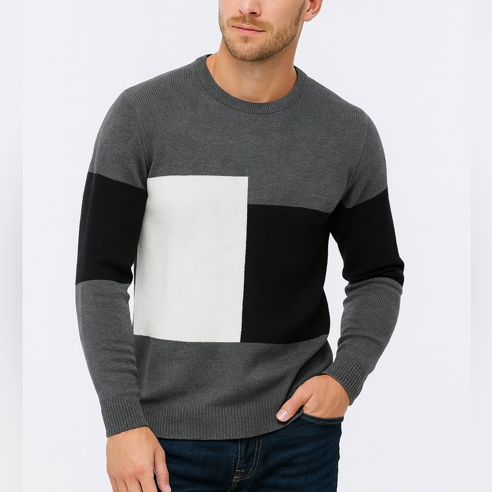Men's Grey White Knit Sweater OS